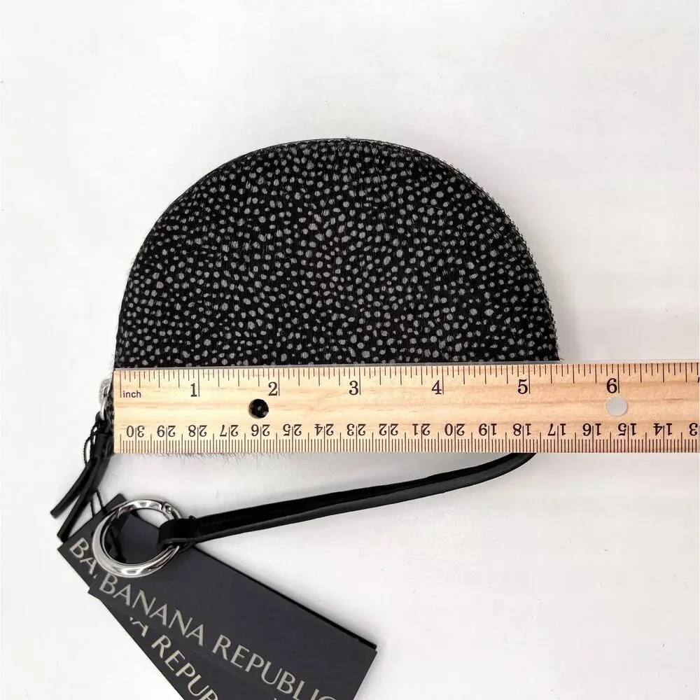 BANANA REPUBLIC Mini Half Moon Organizer Pouch Calf Hair Black Dot Phone Charger